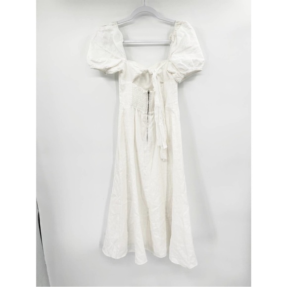 Reformation Denver White Linen Dress Tie Back Puff Sleeve 0 - Picture 4 of 5